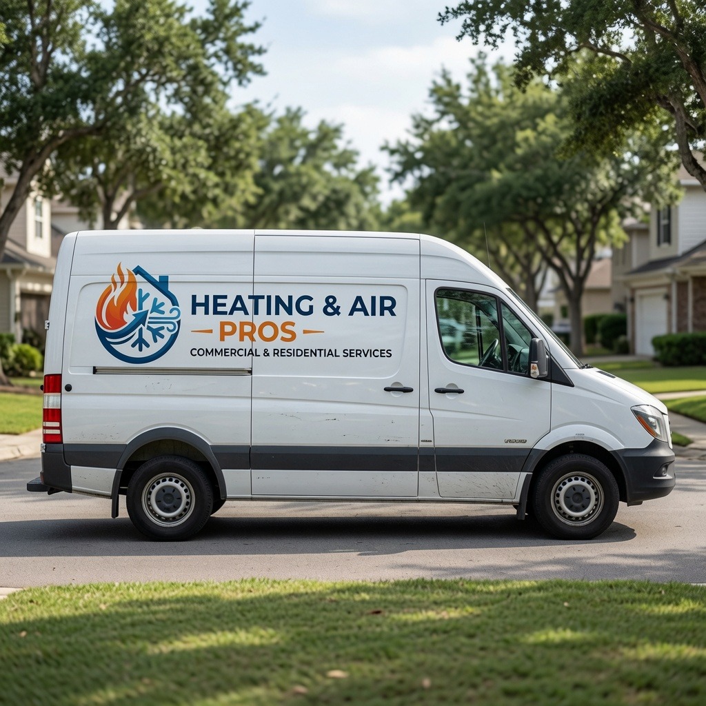 Local heating and air service van serving Erie